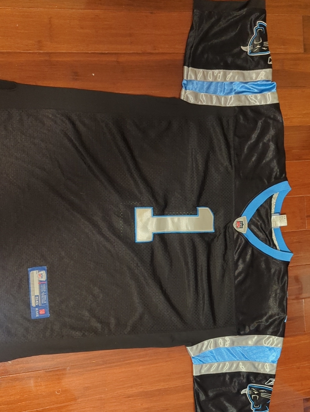 Reebok Black and Light Blue NFL Onfield Jersey Tag Detail Carolina Panthers